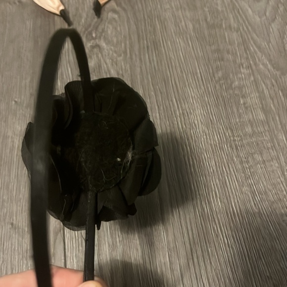 Pink satin bow and black satin flower headband - Picture 6 of 8